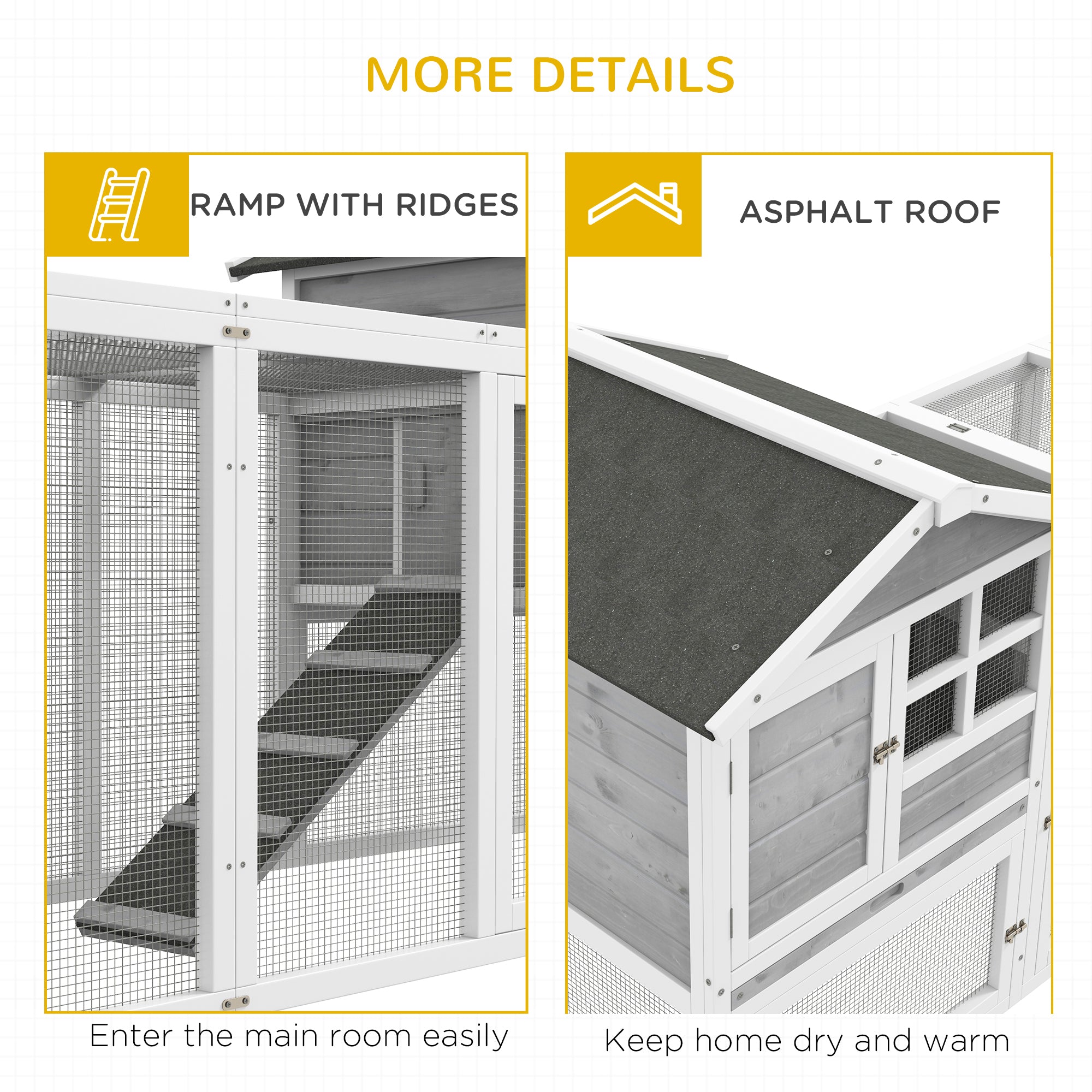 PawHut 102" 2 in 1 Wooden Rabbit Hutch Double Main House Pet Playpen Large Bunny House Enclosure for Indoor Outdoor with Run Box, Slide-out Tray, Ramp, for Rabbits and Small Animals, Grey