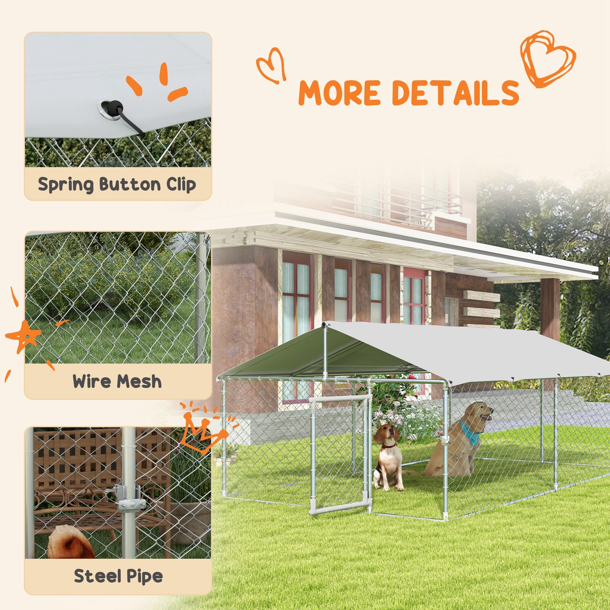 PawHut 13.1' x 7.5' x 4.9' Outdoor Dog Kennel Dog Run with Waterproof, UV Resistant Cover for Medium Large Sized Dogs, Silver