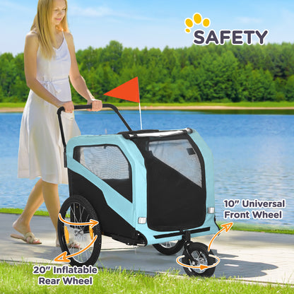 Aosom 2-in-1 Dog Bike Trailer, Pet Stroller with Hitch for Large Dogs, Quick-release Wheels, Foot Support, Pet Bicycle, Cart Wagon, Cargo Carrier for Travelling, Blue