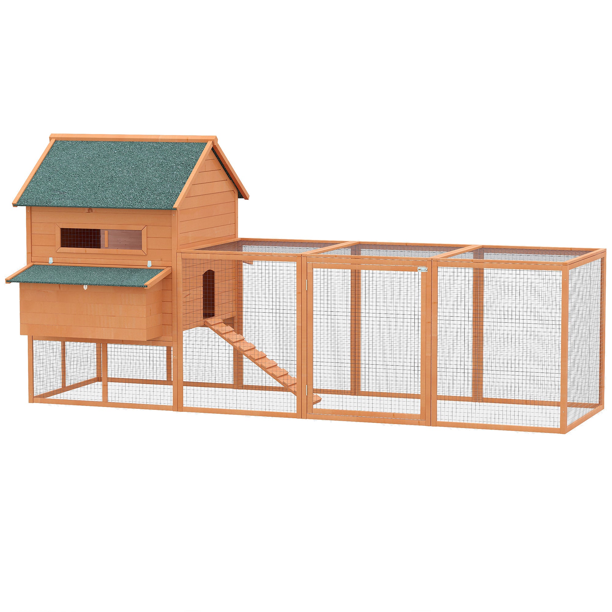 PawHut 137" Chicken Coop Wooden Large Hen House Deluxe Rabbit Hutch Lockable Poultry Cage Backyard with Nesting Box and Run, Orange