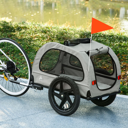 Aosom Dog Bike Trailer with Mesh Windows, Safety Leash, Safety Flag, Front/Rear Doors, for Medium Dogs Travel, Light Grey