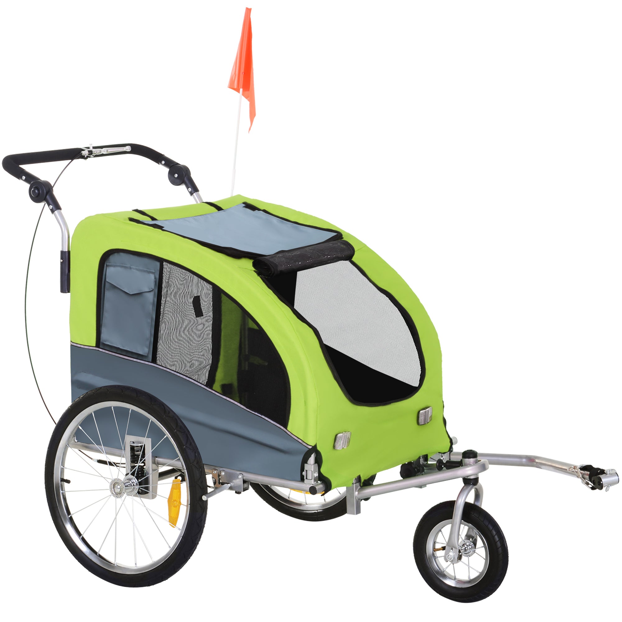 Aosom Dog Bike Trailer 2-In-1 w/ Suspension, Hitch, Storage Pockets, Green