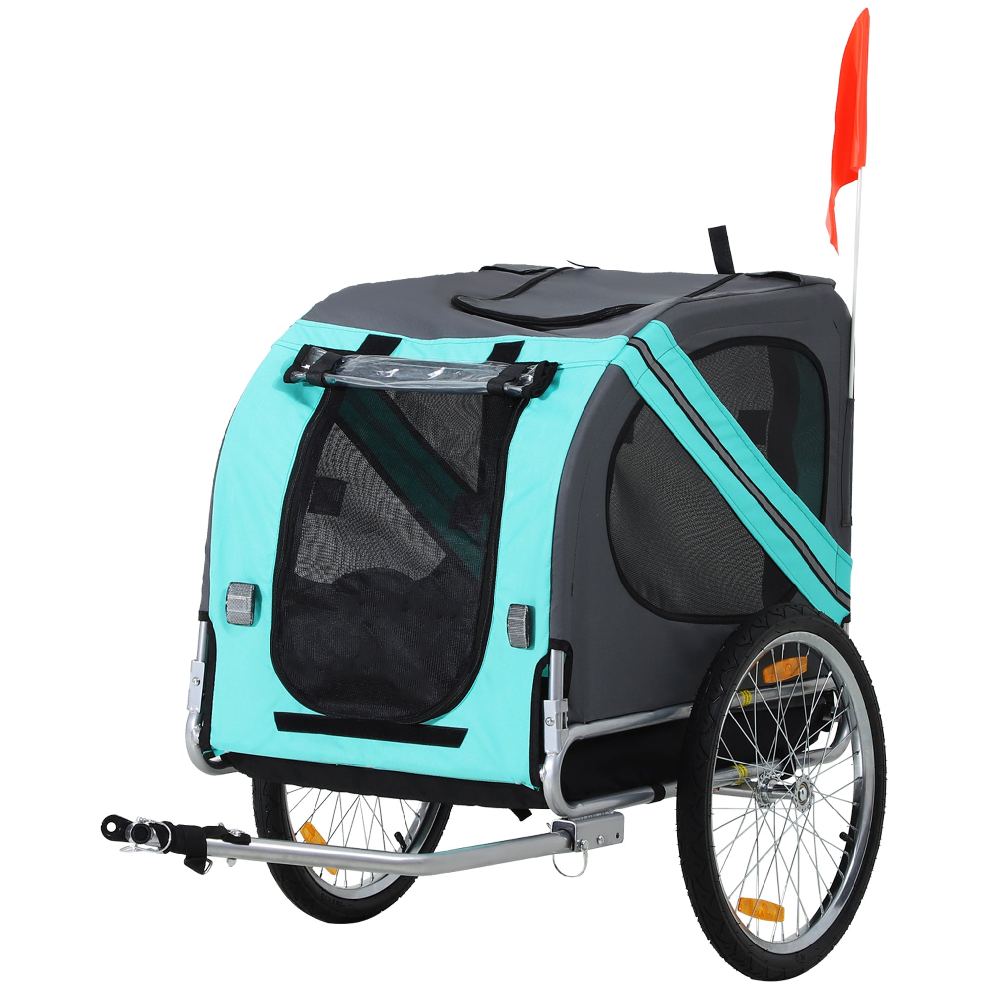 Aosom Dog Bike Trailer Pet Cart Bicycle Wagon Cargo Carrier Attachment for Travel with 3 Entrances Large Wheels for Off-Road & Mesh Screen, Green