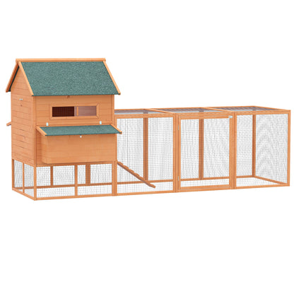 PawHut 137" Chicken Coop Wooden Large Hen House Deluxe Rabbit Hutch Lockable Poultry Cage Backyard with Nesting Box and Run, Orange