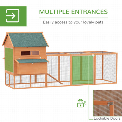 PawHut 137" Chicken Coop Wooden Large Hen House Deluxe Rabbit Hutch Lockable Poultry Cage Backyard with Nesting Box and Run, Orange