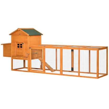 PawHut 117" Extra Large Chicken Coop with Asphalt Roof, Wooden Hen House with Slide-out Tray, Quail Hutch with Nesting Box, Orange