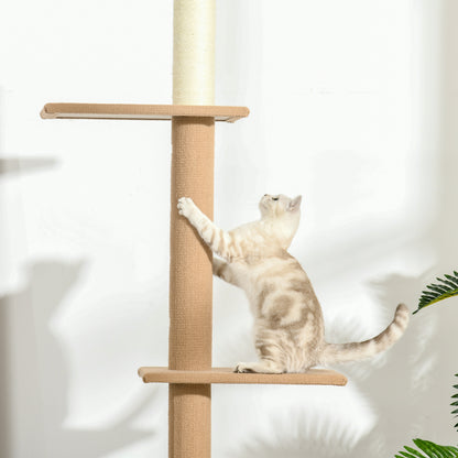 PawHut 100" Floor To Ceiling Cat Tree w/ 3 Perches Activity Center for Kittens Cat Tower Furniture, Brown