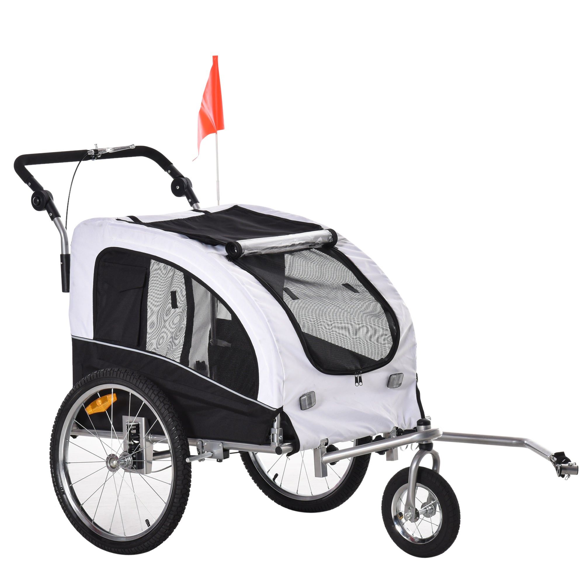 Aosom Elite II Dog Bike Trailer 2-In-1 Pet Stroller Cart Bicycle Wagon Cargo Carrier Attachment for Travel with Suspension and Storage Pockets, White