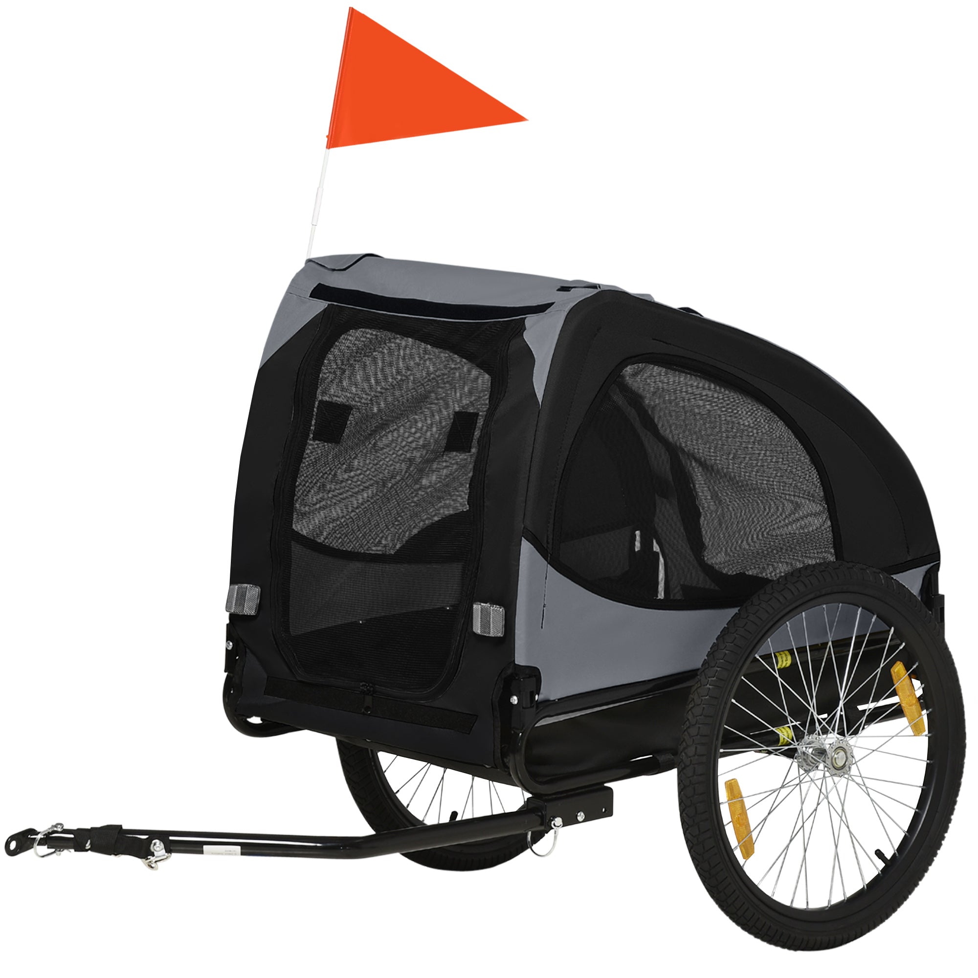 Aosom Dog Bike Trailer with Hitch Coupler, Quick Release Wheels, Reflectors, Flag for Medium Dogs, Black