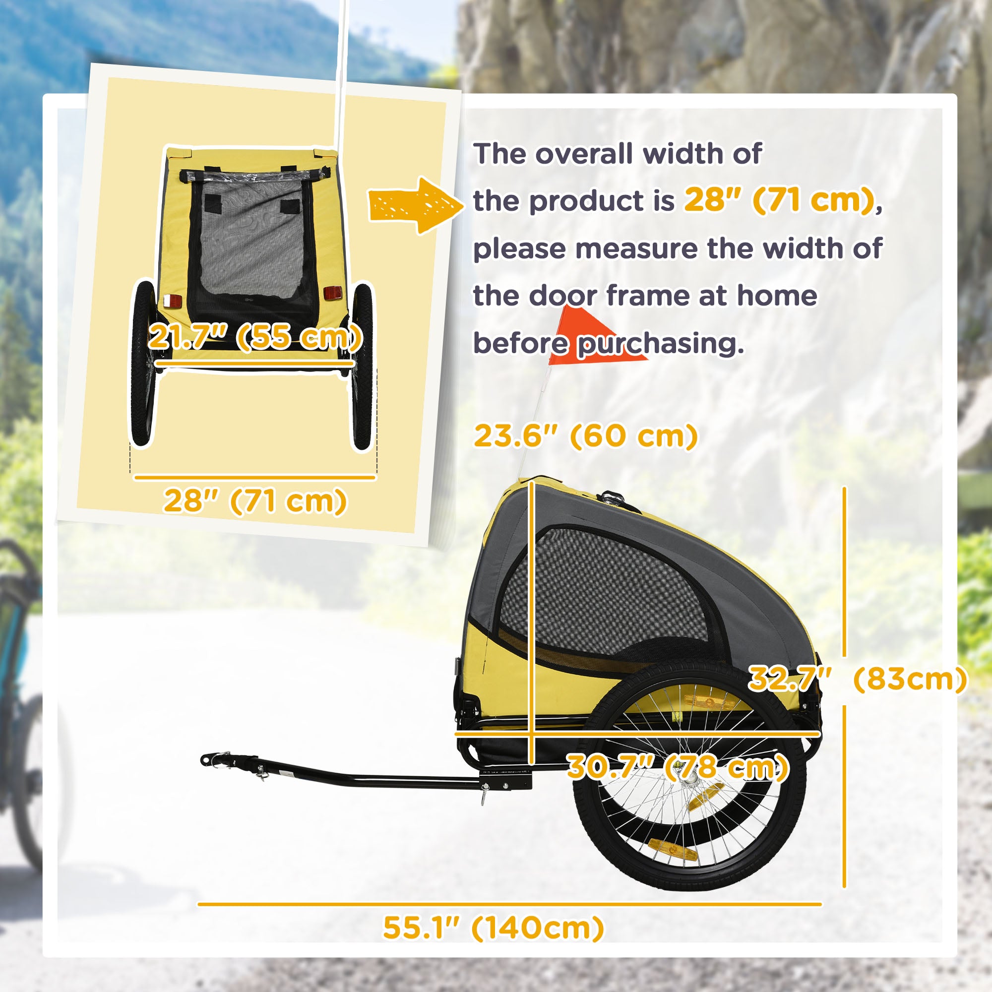 Aosom Dog Bike Trailer with Hitch Coupler, Quick Release Wheels, Reflectors, Flag for Medium Dogs, Yellow