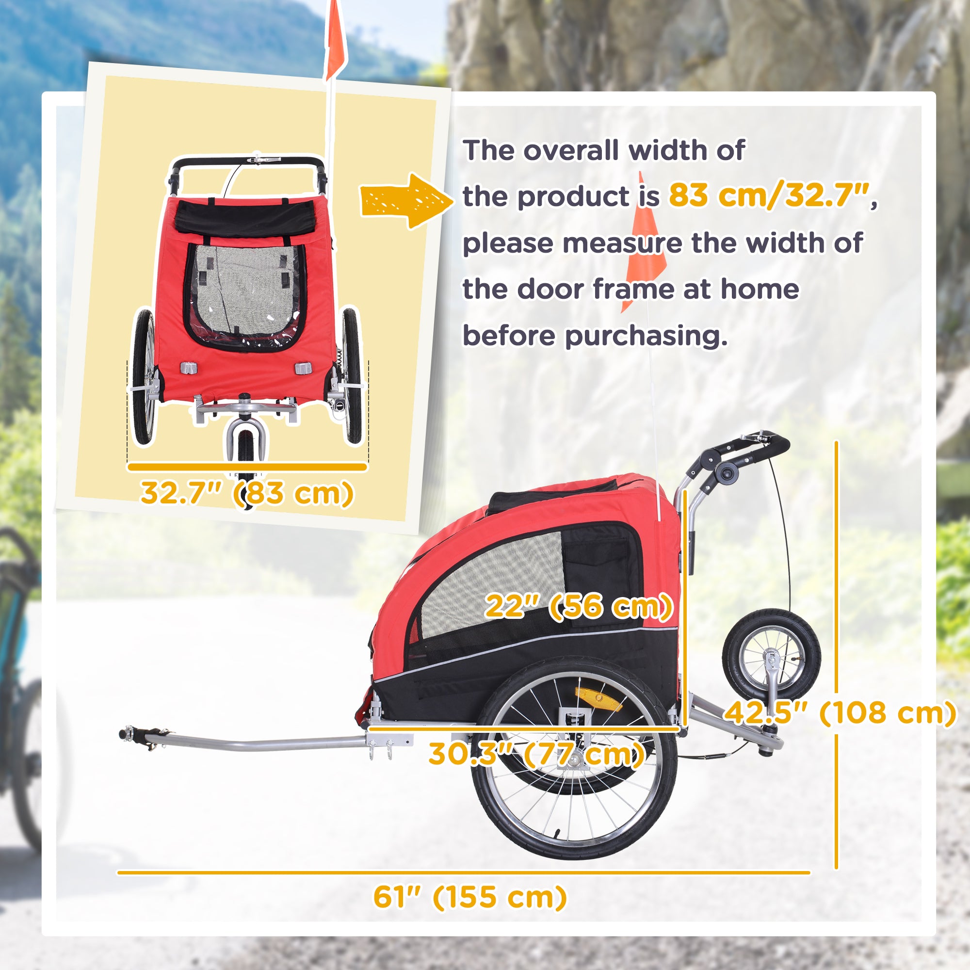 Aosom Elite II Dog Bike Trailer 2-In-1 Pet Stroller Cart Bicycle Wagon Cargo Carrier Attachment for Travel with Suspension and Storage Pockets, Red