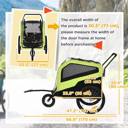 Aosom 2-in-1 Dog Bike Trailer for Large Dogs, Green