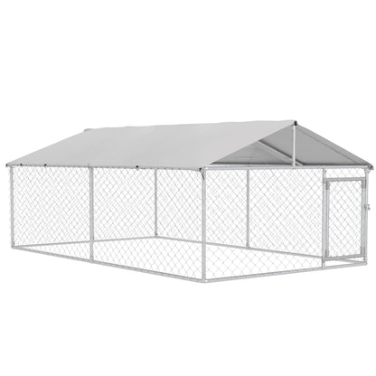 PawHut 13.1' x 7.5' x 4.9' Outdoor Dog Kennel Dog Run with Waterproof, UV Resistant Cover for Medium Large Sized Dogs, Silver