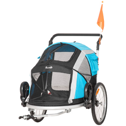 Aosom 2-in-1 Pet Bike Trailer, Dog Stroller, Foldable Carrier with Wheels for Puppies, Cats, Camping, Hiking, Biking, Blue